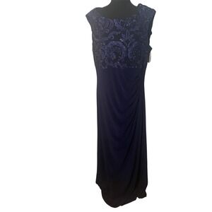 Alex Evenings Navy Blue Beaded Lace Gown‎ Formal Evening Wedding Guest Size 18
